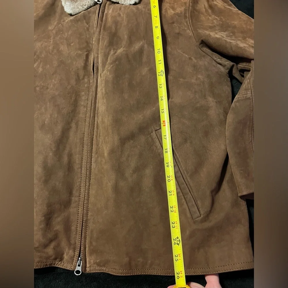 EUC Cole Haan Brown Suede Bomber Jacket/Car Coat Zip out Wool Liner